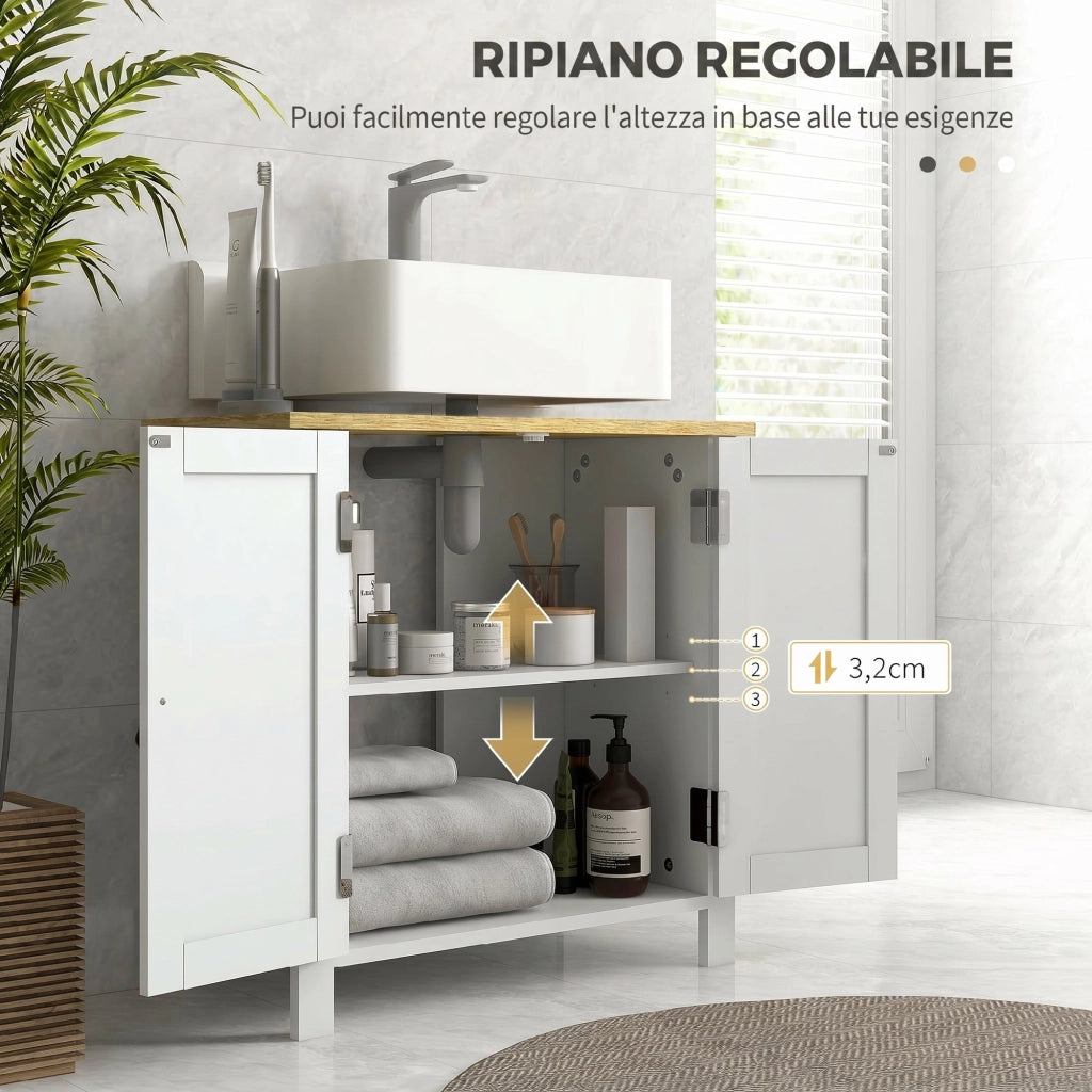Mobile sottolavabo bagno con 2 ante e ripiano regolabile, 60x30x60 cm, bianco