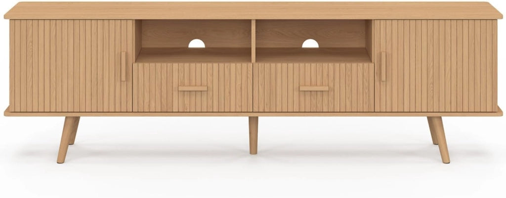 Mobile TV JULIETTE 180 cm con 2 ante e 2 cassetti, doghe in legno color rovere