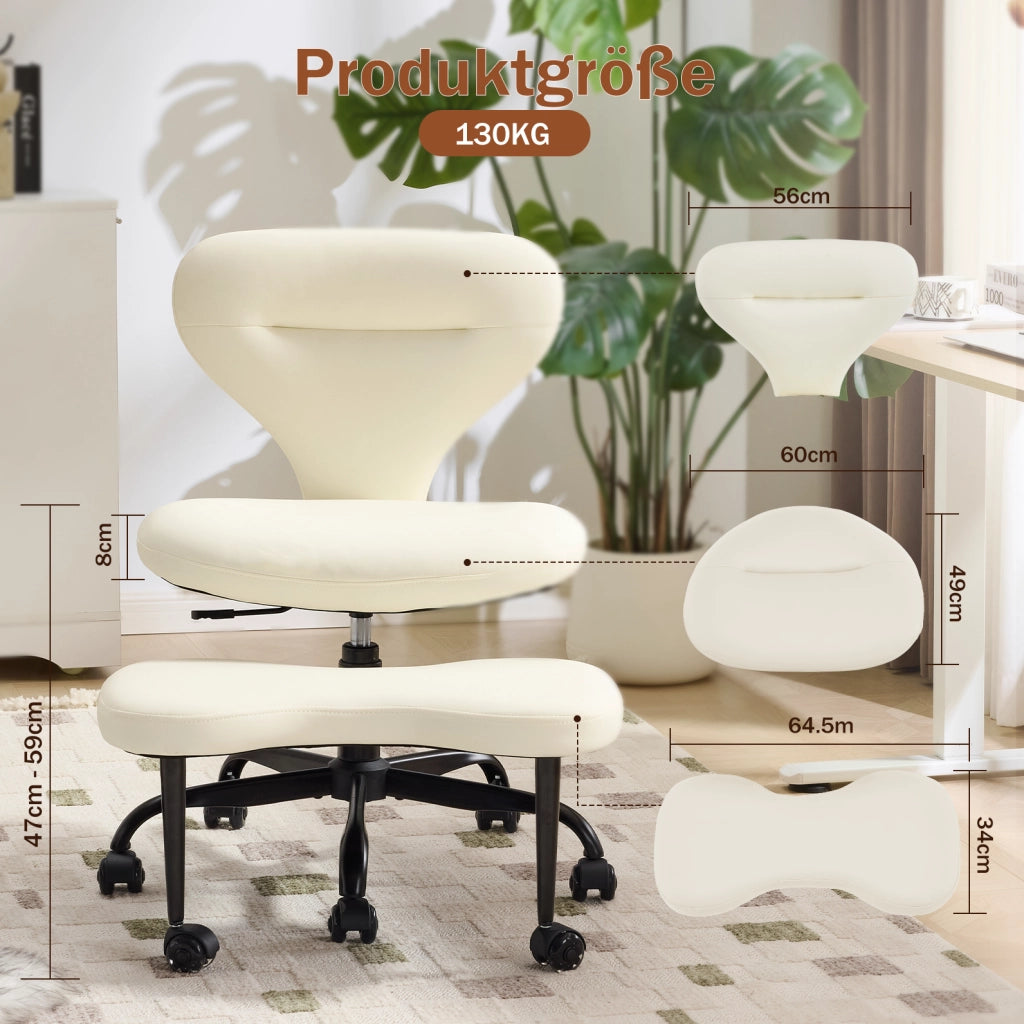 Sedia ergonomica da meditazione e ufficio con ruote silenziose; girevole 360°; in pelle bianca