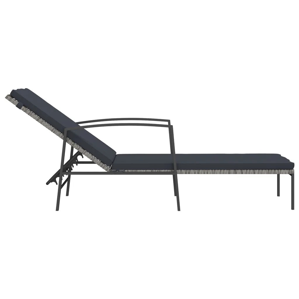 Lettini Prendisole 2 pz | Sdraio da giardino | Lettino da sole con Tavolo in Polyrattan Grigio