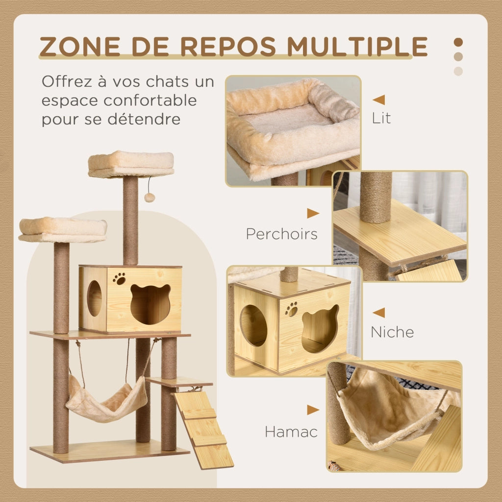 Arbre a gatti con piattaforme ¨C zephmum ¨C beige, legno, pannelli particelle