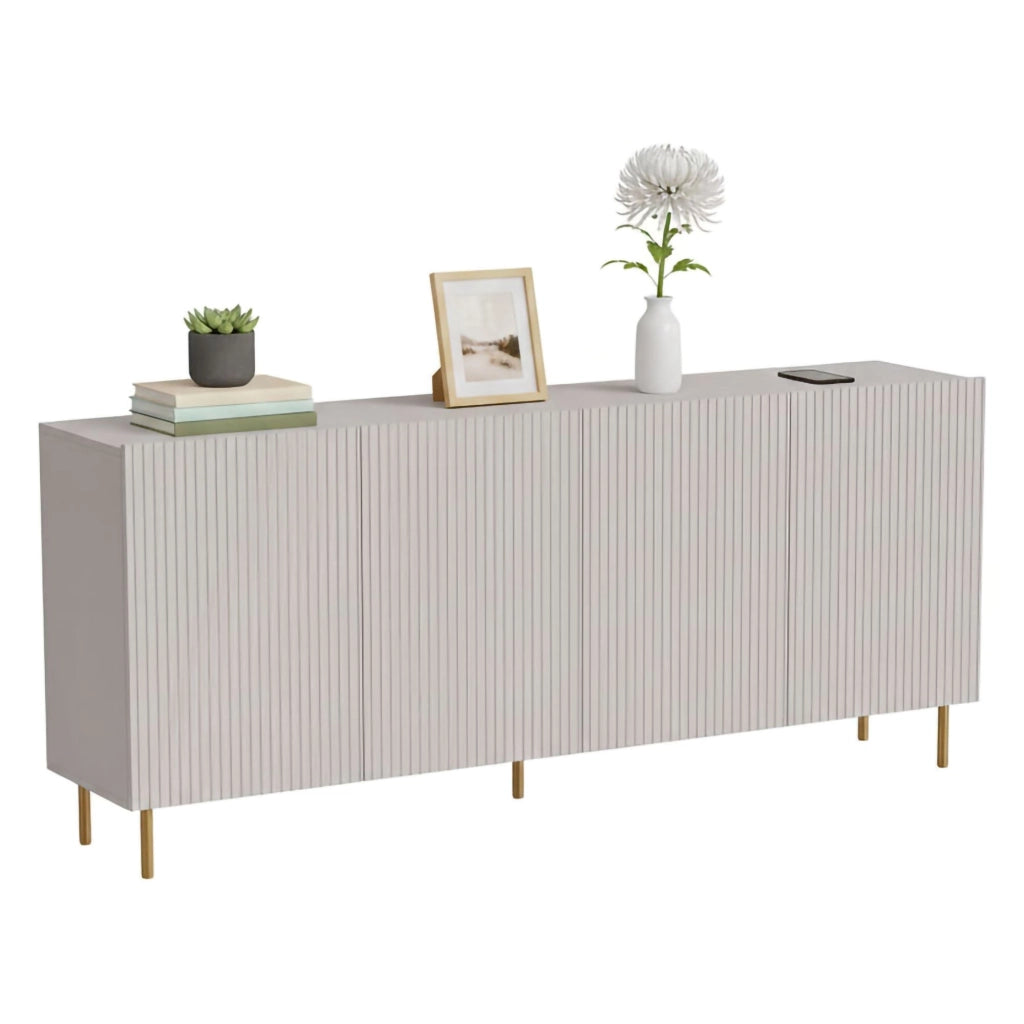 Credenza Londa, Madia da salotto con quattro ante battenti, Rialzato da terra, 200x42 h82 cm, Beige