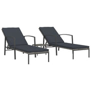 Lettini Prendisole 2 pz | Sdraio da giardino | Lettino da sole con Tavolo in Polyrattan Grigio