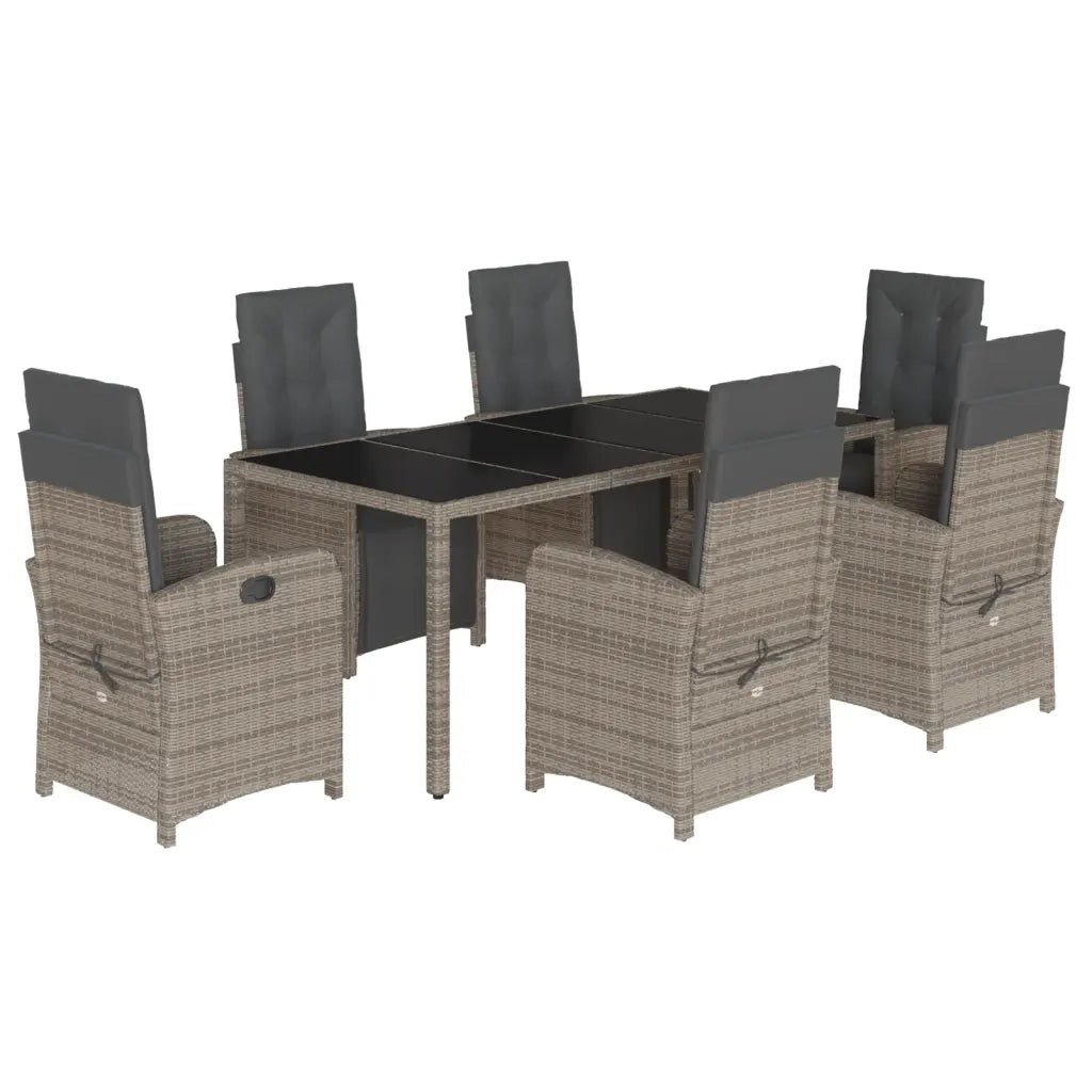 Set da Pranzo da Giardino 7 pz con Cuscini in Polyrattan Grigio