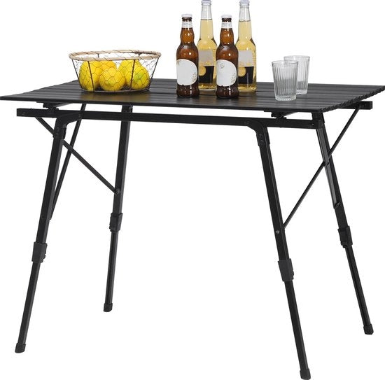 Tavolo da Campeggio - Altezza Regolabile - Alluminio - Nero - 90x52.2x72cm