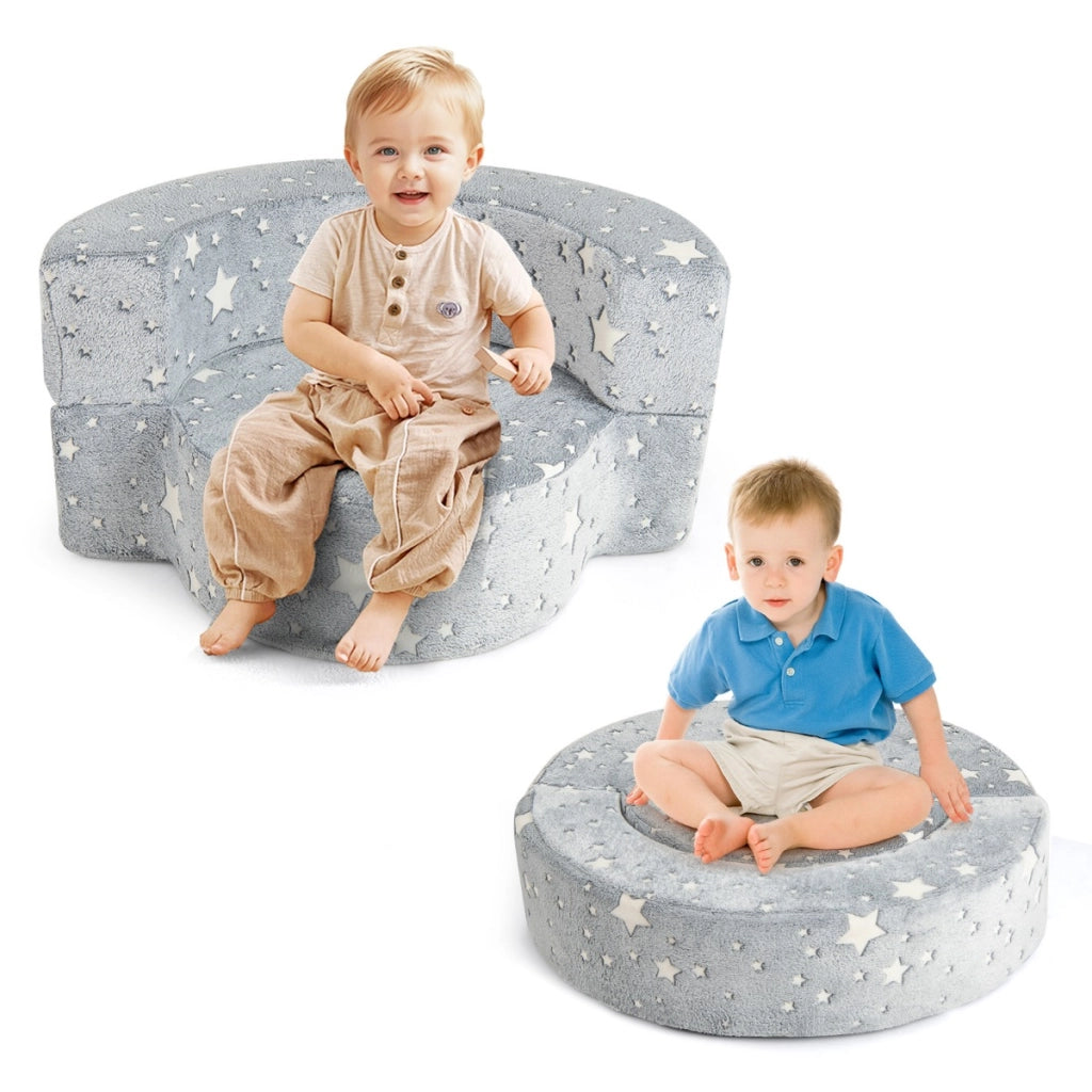 Sedia 2 in 1 per bambini divano luminoso al buio con copertura rimovibile e lavabile, Poltrona in peluche per lettura Grigio-Divani per bimbi