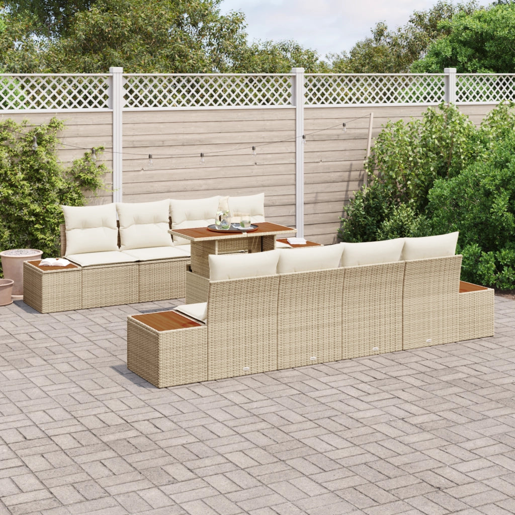 Set da pranzo da giardino di 9 pezzi con cuscini Beige in rattan e acacia