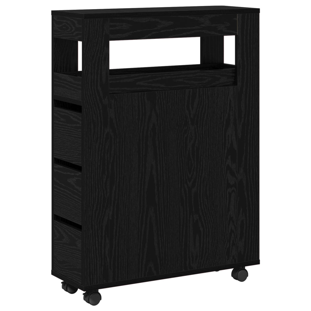 Armadio da bagno stretto con ruote Rovere nero Legno ingegnerizzato