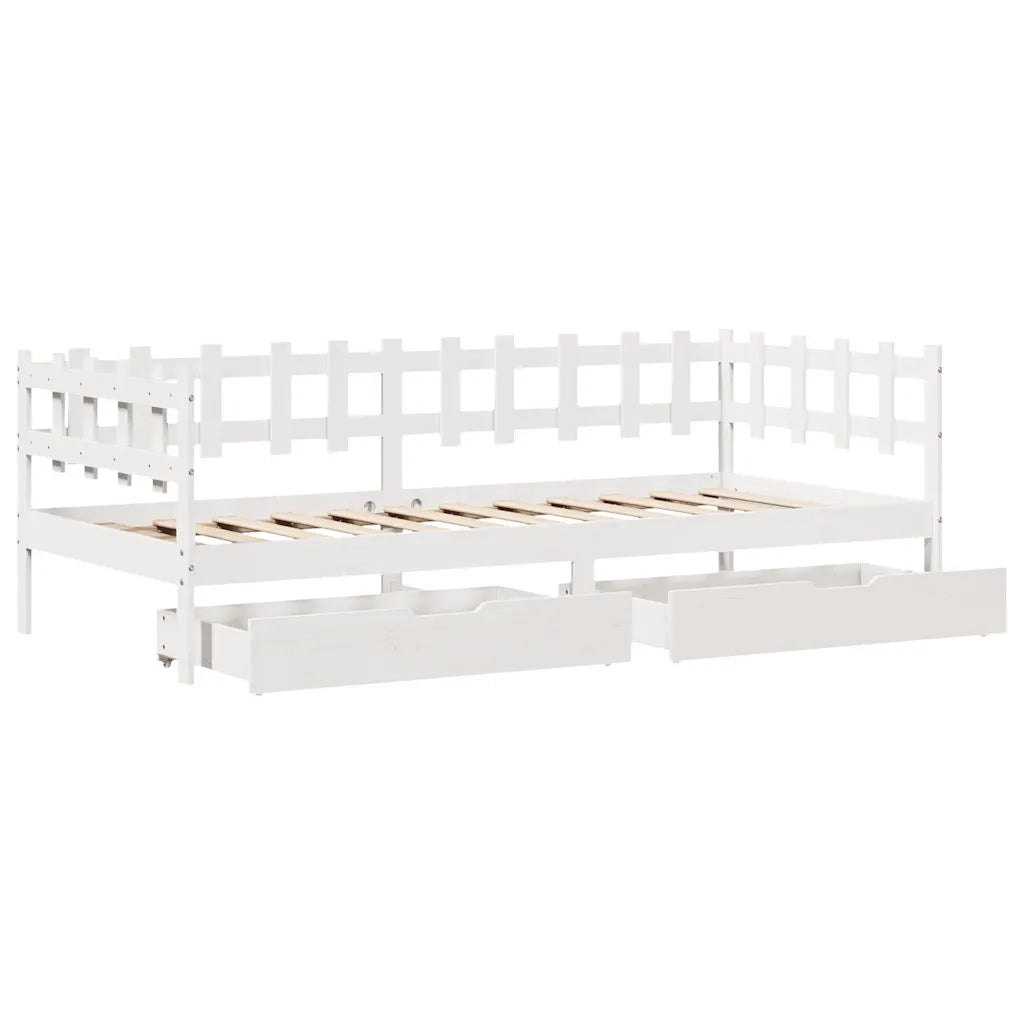 Dormeuse con Cassetti Bianco 90x190 cm Legno Massello di Pino