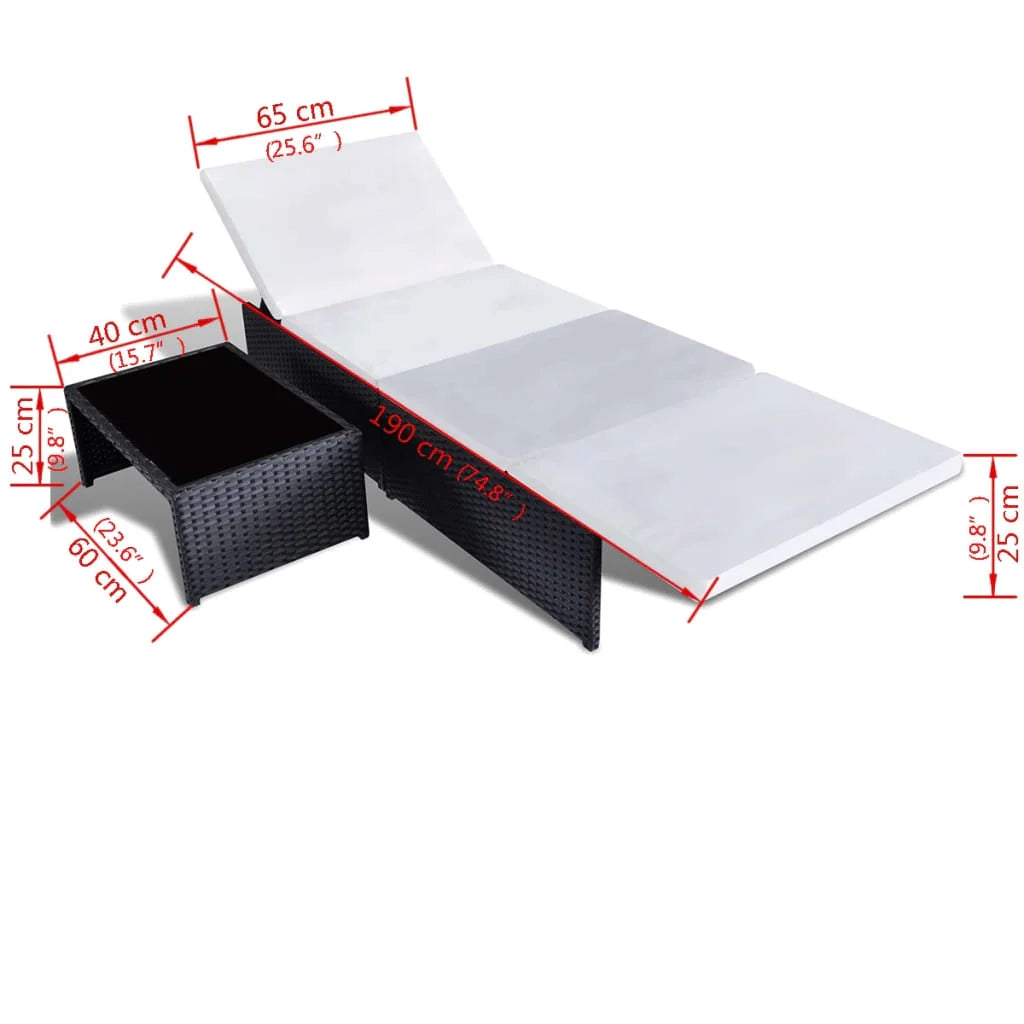 Set di 2 lettini prendisole sedie a sdraio lettini prendisole aiuole da giardino mobili da giardino con tavolo resina intrecciata nera 02_0012133