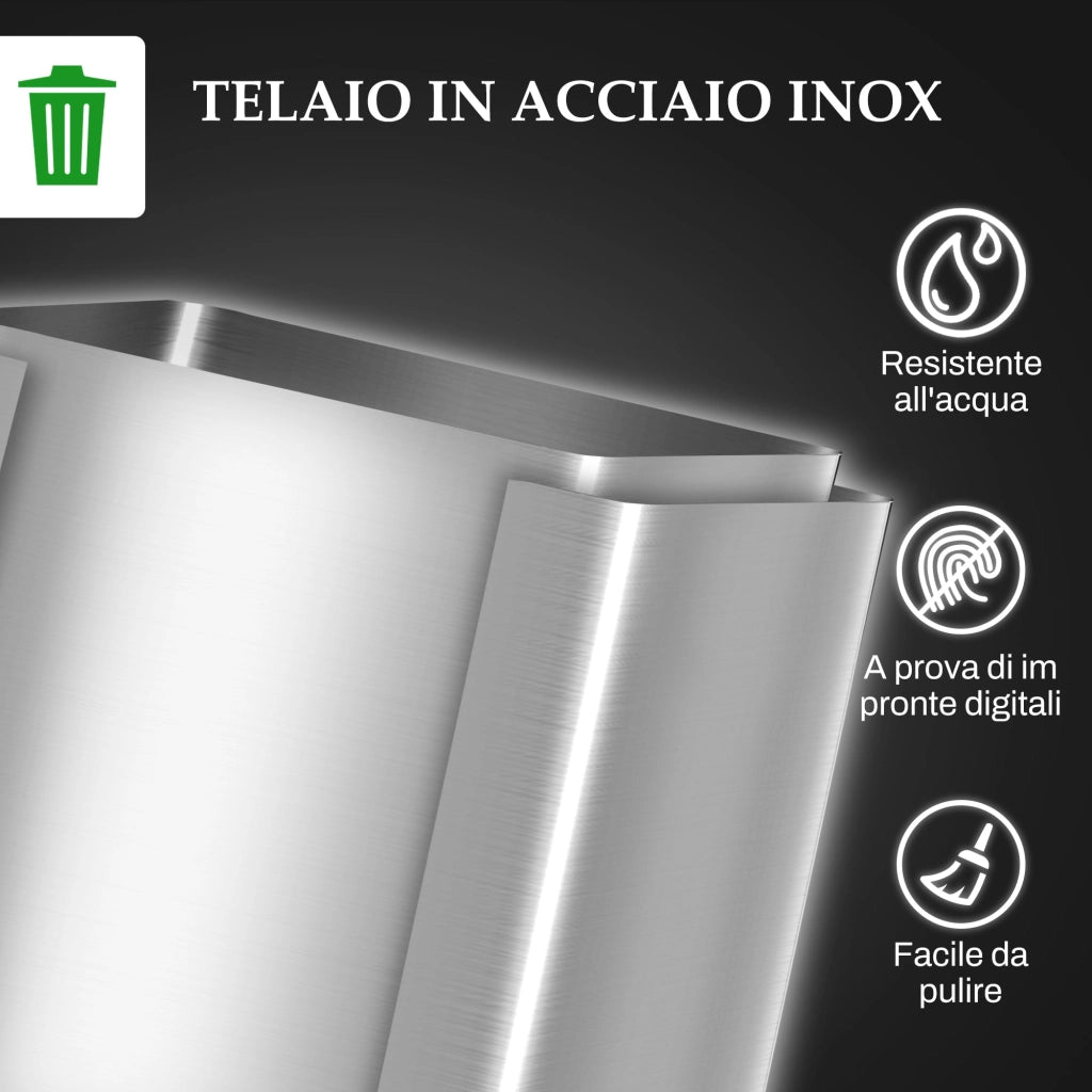 Pattumiera a Pedale 2 Sezioni da 20L 45,8x36x51,6 cm in Acciaio Inox e PP