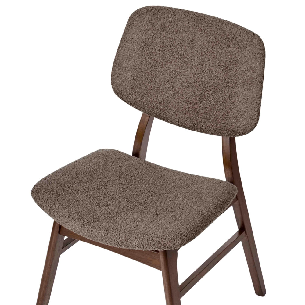 Set di 2 sedie da pranzo in tessuto tortora e legno scuro stile retrò senza braccioli