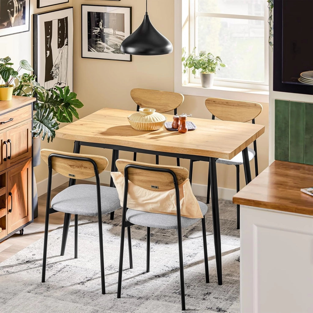 Set Tavolo da Pranzo 5 Pezzi con 4 Sedie Comode, Tavolo da Cucina Compatto per Piccoli Spazi, Tavolo con Sedie Ideale per Sala da Cucina, Pranzo, Soggiorno, Balcone e Arredo Esterno OGT52-N