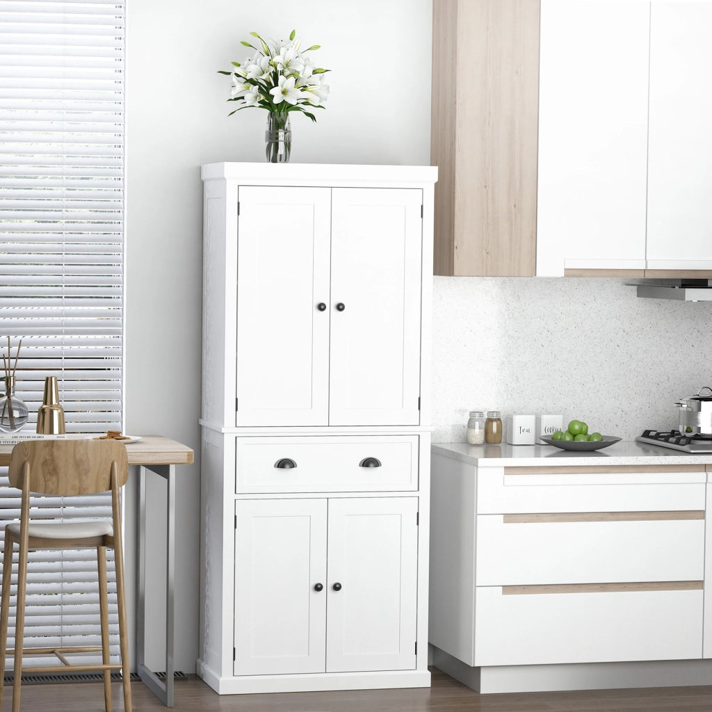 EasyComfort Mobile Cucina con Armadietto Superiore e Inferiore e Cassetto Centrale in Legno, 76x40.5x184 cm, Bianco