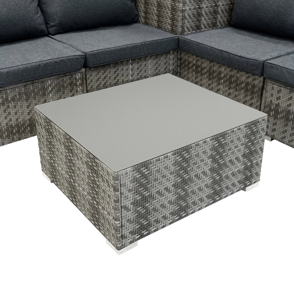 Set Divani Rattan Grigio 6 Pezzi con Cuscini, Tavolino e Baule 250L