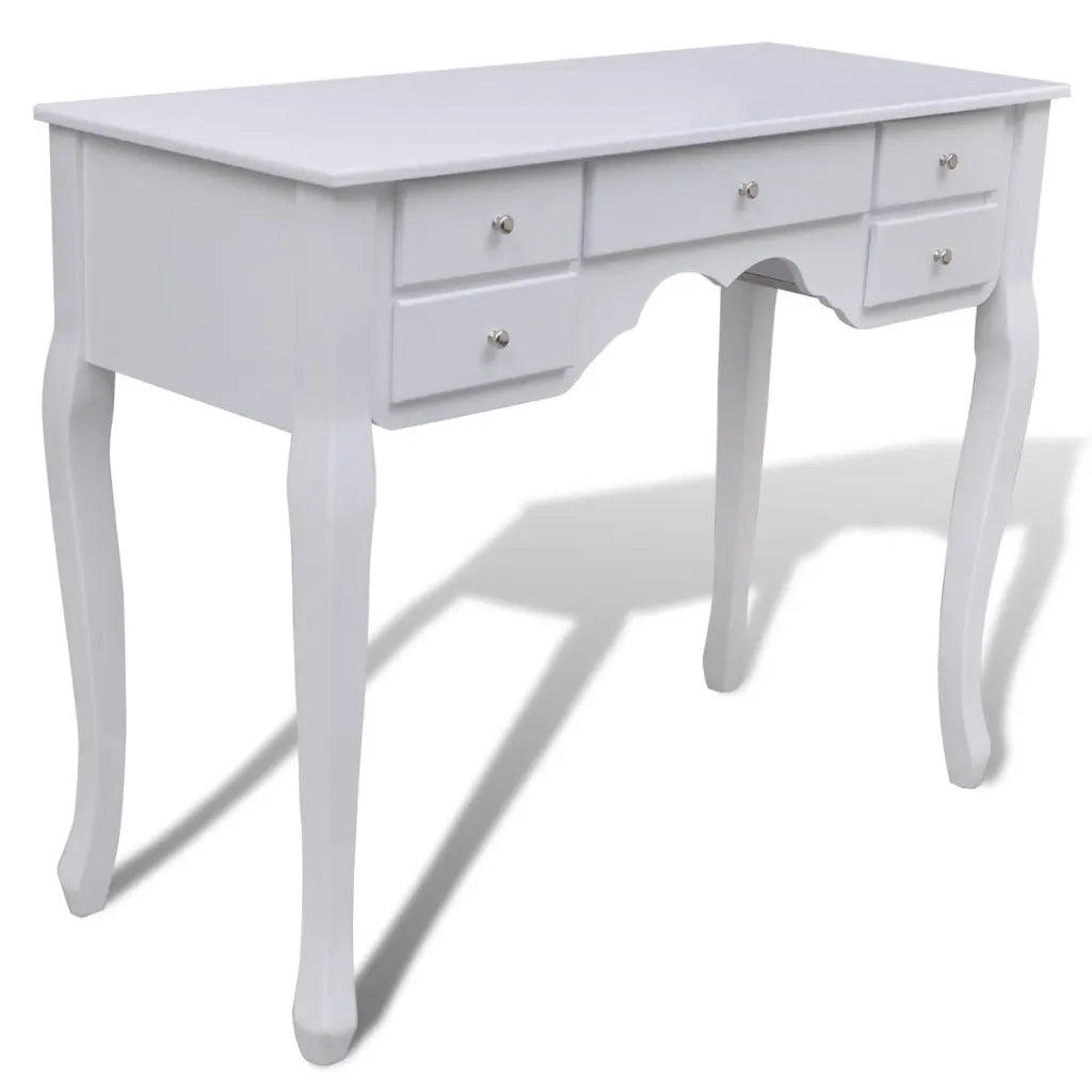 Tavolo da Trucco con Specchio e Sgabello 7 Cassetti Bianco 241002