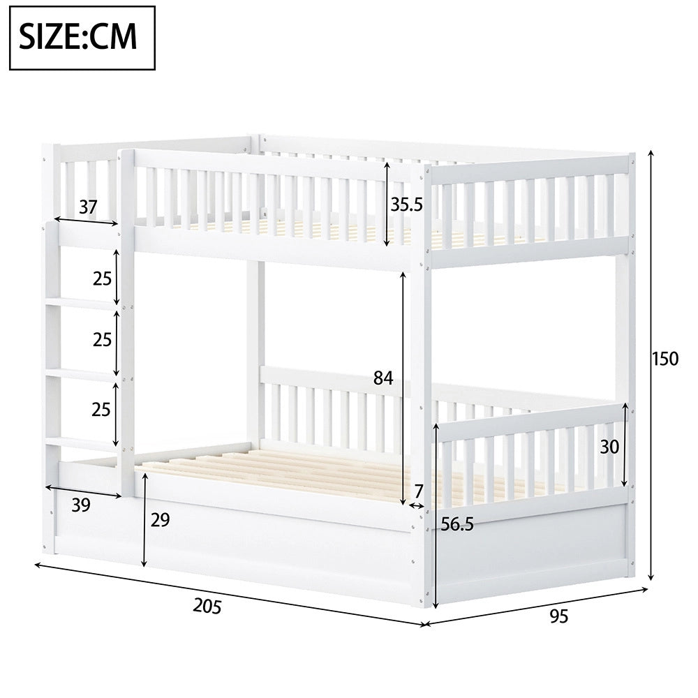 Letto a Castello/Cucce Bambini – Xylo – 90x200cm Legno Massello, Sollevamento Idraulico, Bianco, Robusto