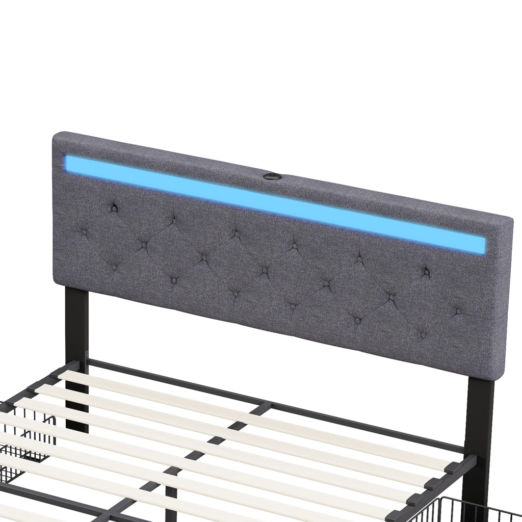 Letto matrimoniale 160x200 cm con LED; USB e vani contenitore grigio scuro