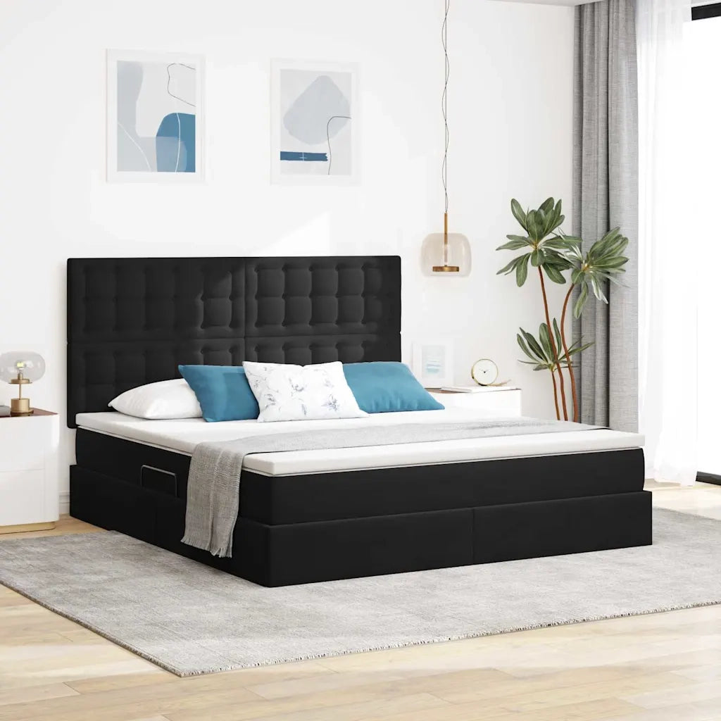 Letto con contenitore e materasso Nero 160 x 200 cm Velluto