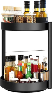 Organizzatore per cucina a doppia lastra rotante 360° - nero - acciaio inossidabile