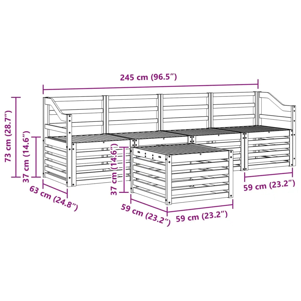 Set di divani da esterno 5 pcs Bianco Legno di Acacia Massello