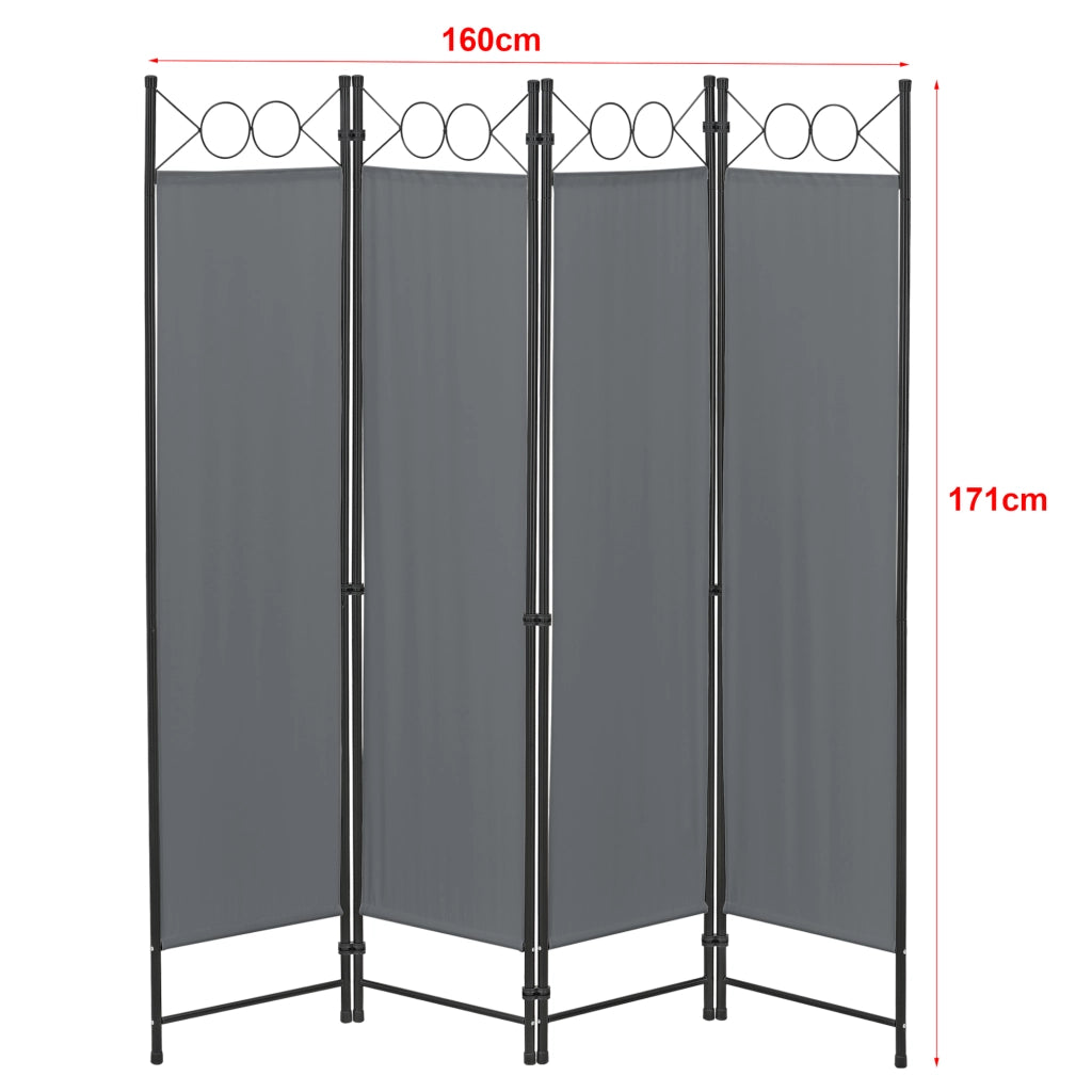 Paravento Pieghevole Saragossa in 4 Pannelli Parete Divisoria 171 x 160 cm - Grigio Scuro [en.casa]