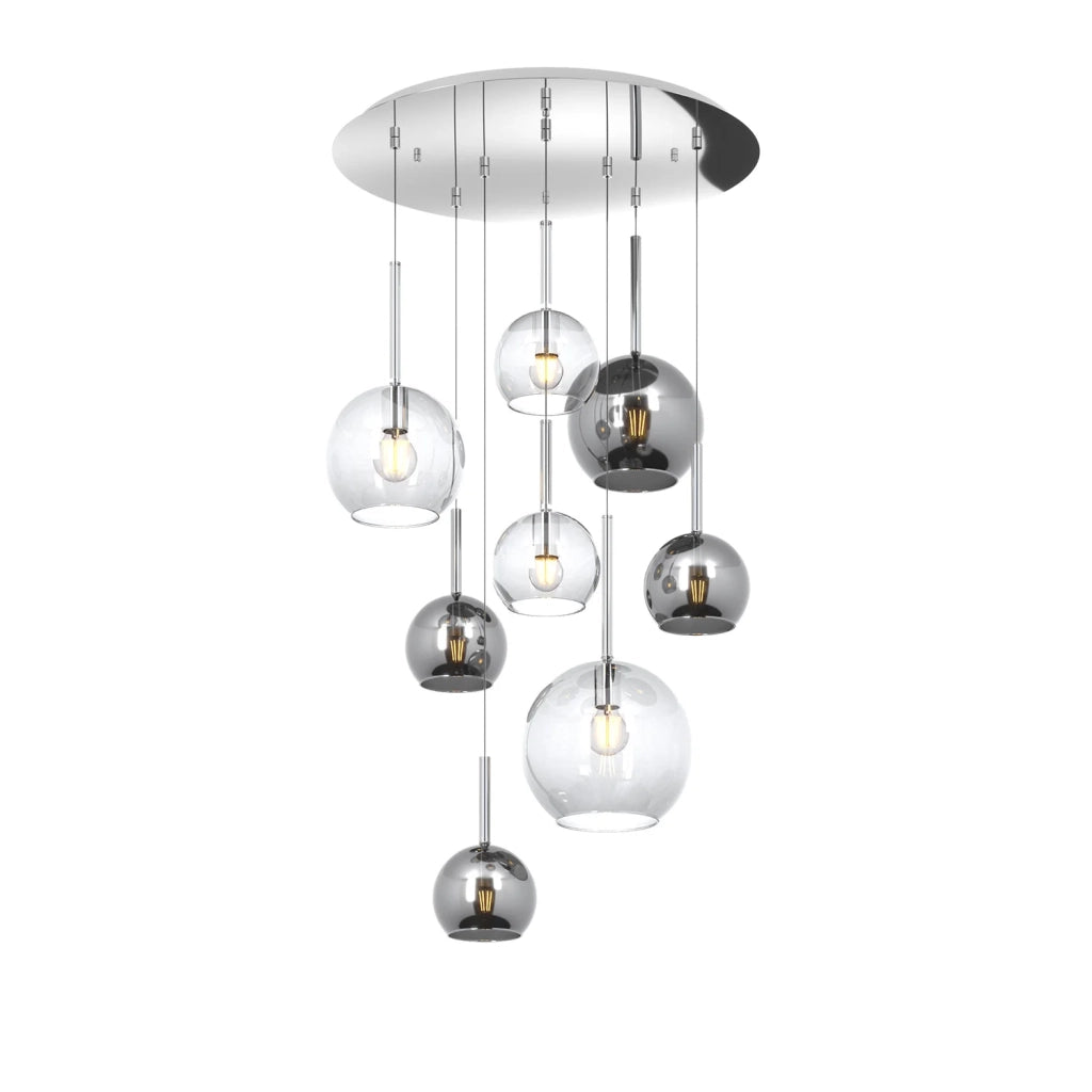 Lampadario Contemporaneo Future Metallo Cromo Vetro Mix Trasp-Cromo 8 Luci E27