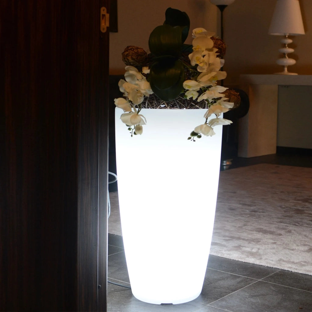 Vaso Agave Tondo Con Led Multicolor Batteria Solare H 70 Ø 33Cm