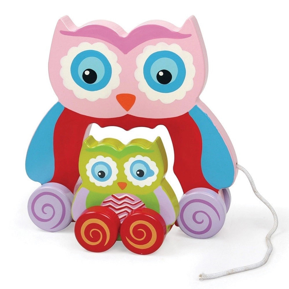 Trade Shop - Gioco Gufetto Legno Trainabile Gufo Giocattolo Per Bambini Da Tirare 18cm Rosa -