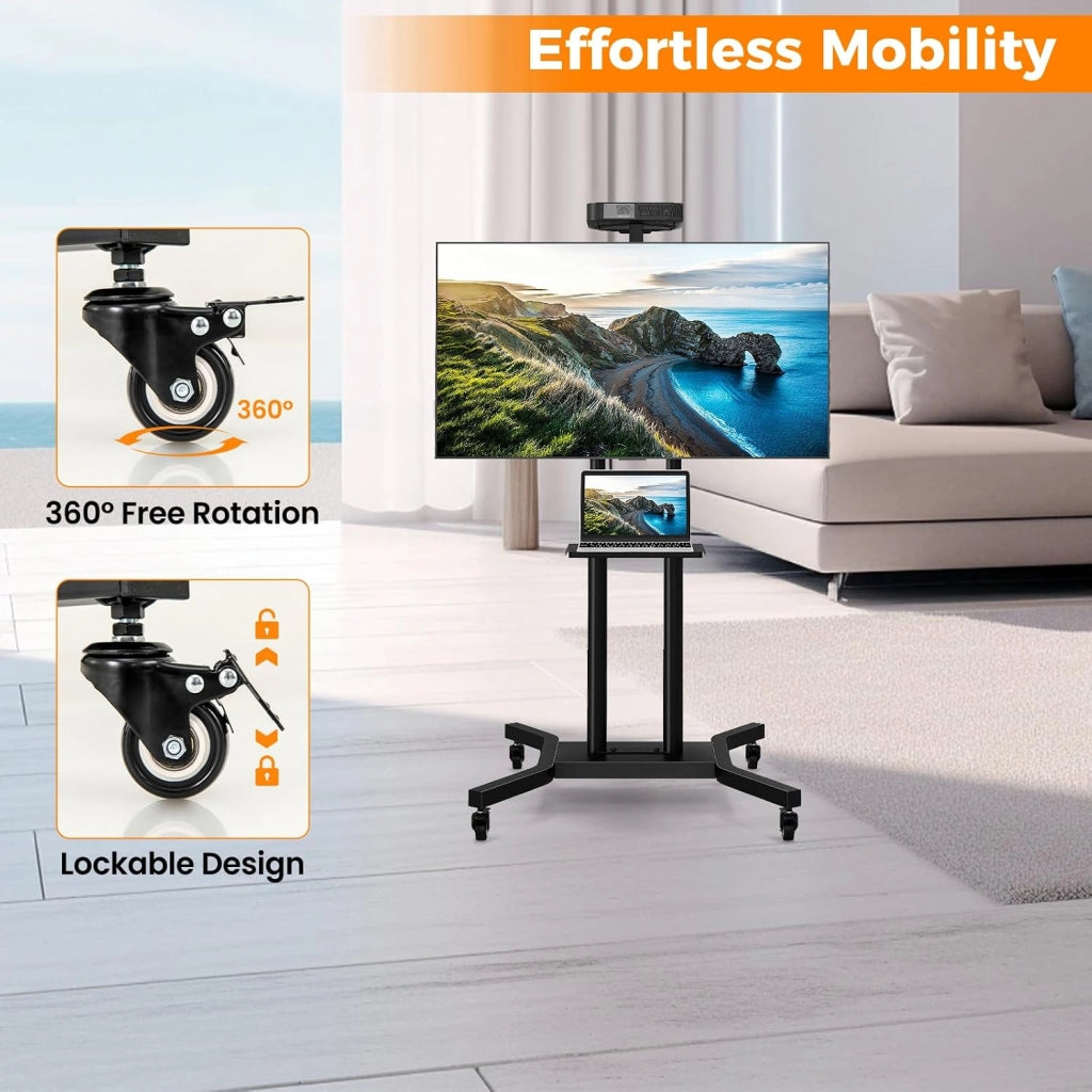 Supporto TV da Pavimento per TV LCD LED da 32-70 Pollici, Supporto TV Regolabile in Altezza a 8 Livelli, Carico 50 KG, VESA Max 600 X 400 MM, con Ripiano per TV Piatto/Incurvi, per Casa, Ufficio