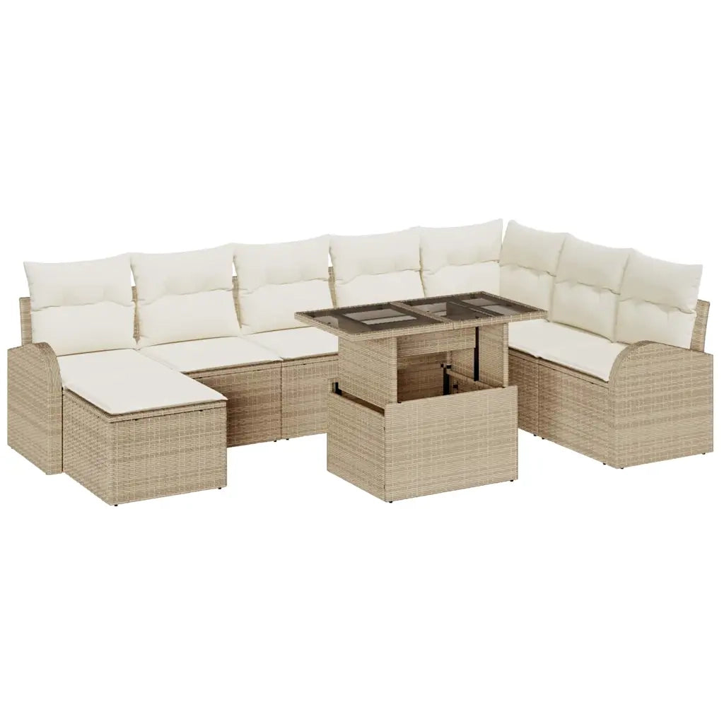 Set Divano da Giardino 9 pcs Beige Poly Rattan 3357434