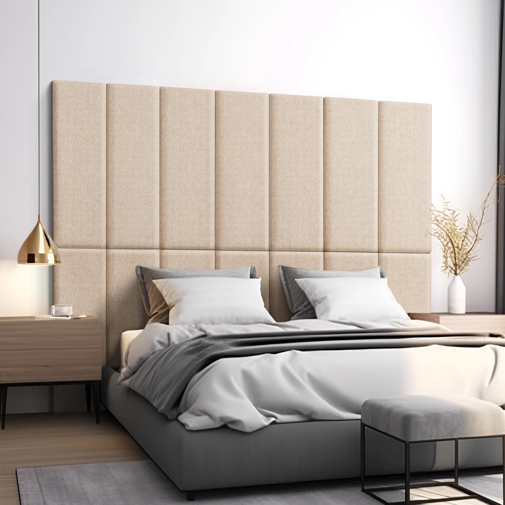 Set Carpino di 2 Pannelli Murali Imbottiti Rivestiti in Tessuto Beige 90x30 cm [neu.haus]