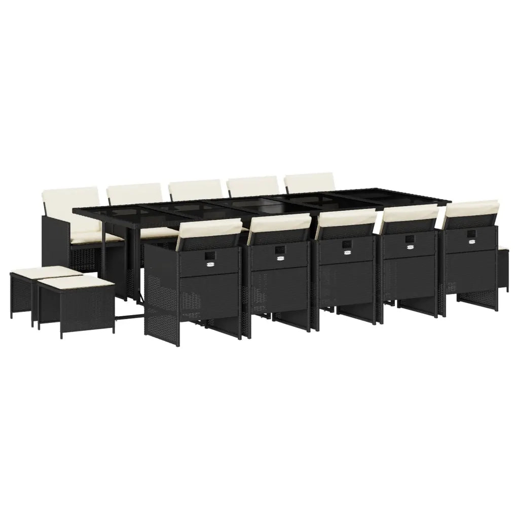 Set da Pranzo da Giardino 15 pz con Cuscini Nero in Polyrattan 3277757