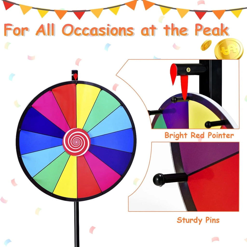 Ruota della Fortuna 24'', 14 Shot, da Terra con Altezza Regolabile, con Pennarello e Cancellino Riutilizzabile, Base Stabile a Treppiede, per Feste, Carnevale e Ferie (Ø60 cm, 111-157cm)