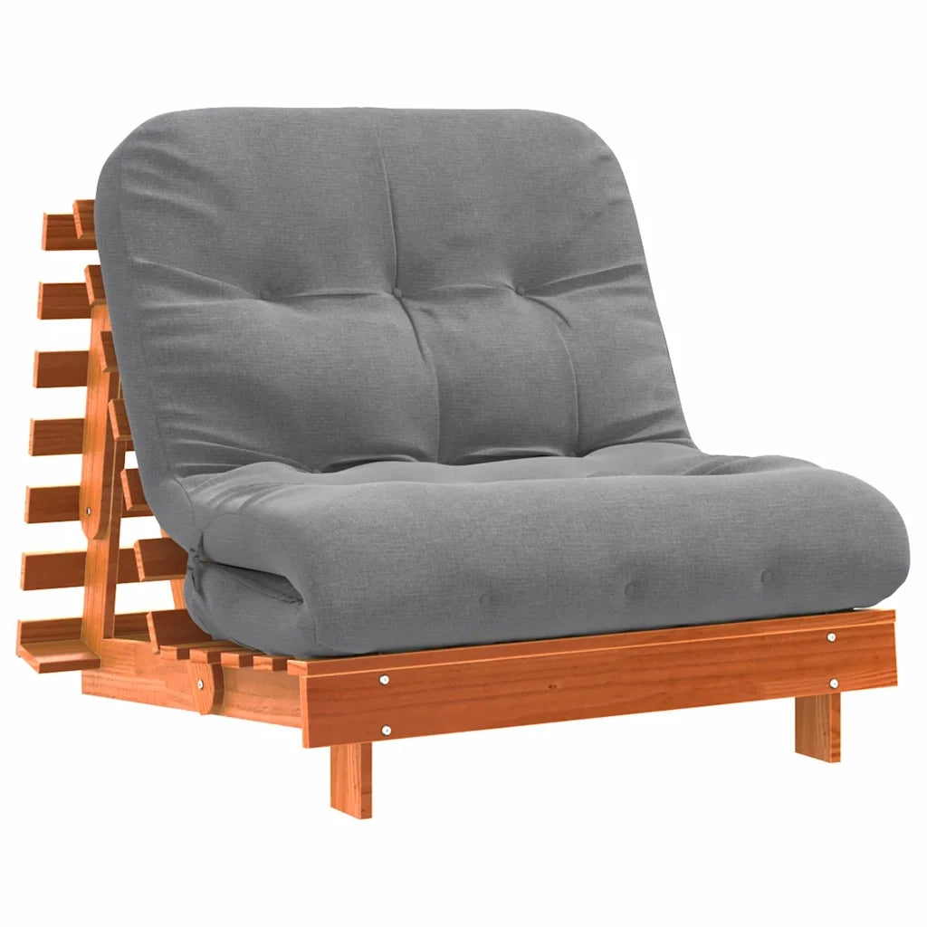 Divano Letto Futon con Materasso-Sofa Letto-Daybed Marrone Cera 80x206x11cm Pino