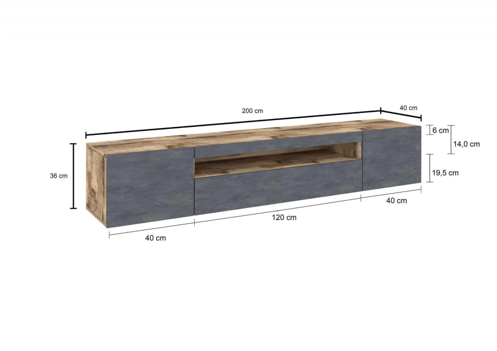 Amore, Mobile Porta tv 2 Ripiani Made in Italy, 200x40x37h cm Marrone Acero
