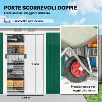 Casetta da Giardino Porta Utensili in Lamiera di Acciaio con Porte Scorrevoli, 280x130x172cm, Verde Scuro