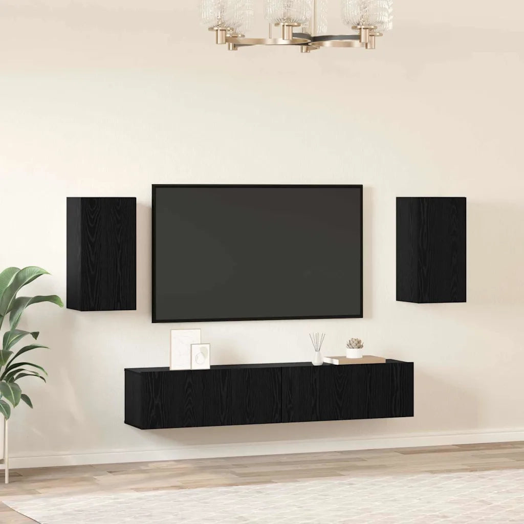Set mobile TV 4 pz-Credenza per TV Rovere Nero Legno multistrato 589713