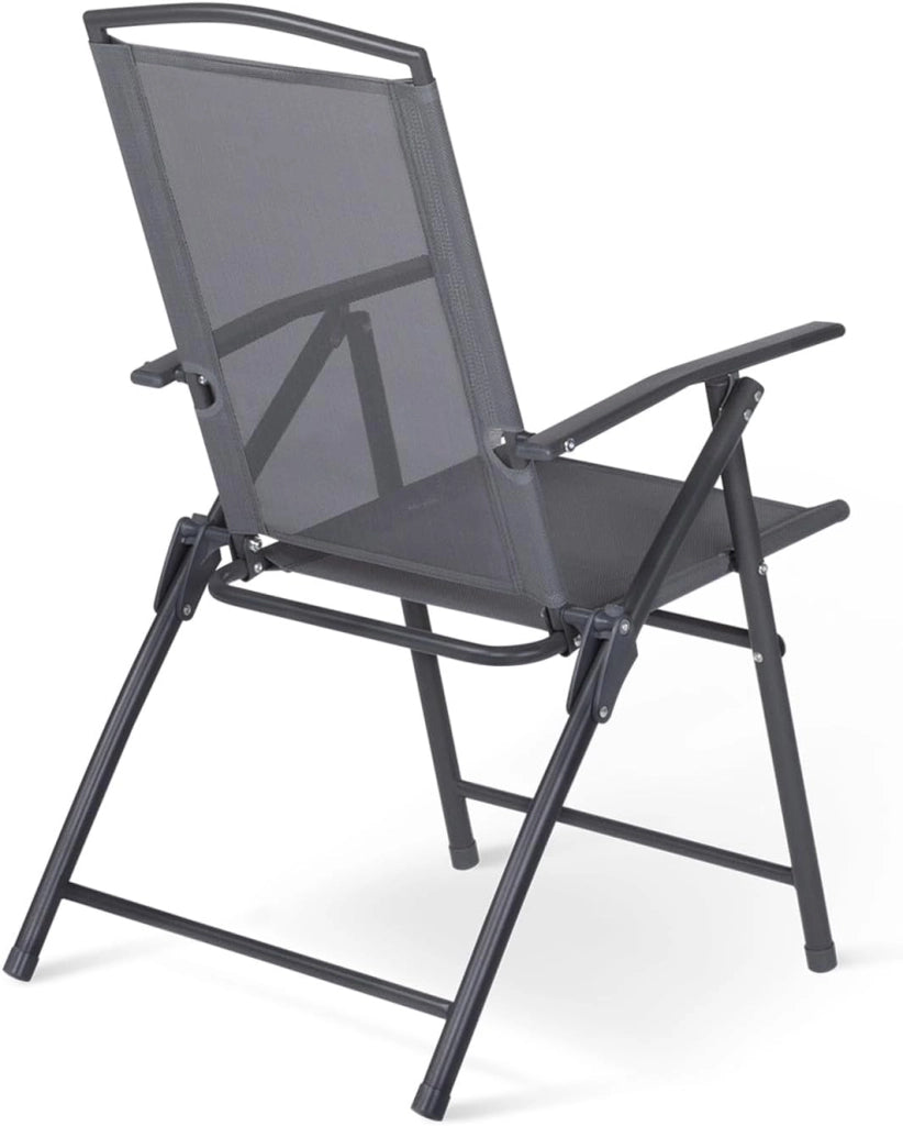 Set di 4 sedie da giardino pieghevoli ALGHERO in metallo e textilene grigio antracite con braccioli