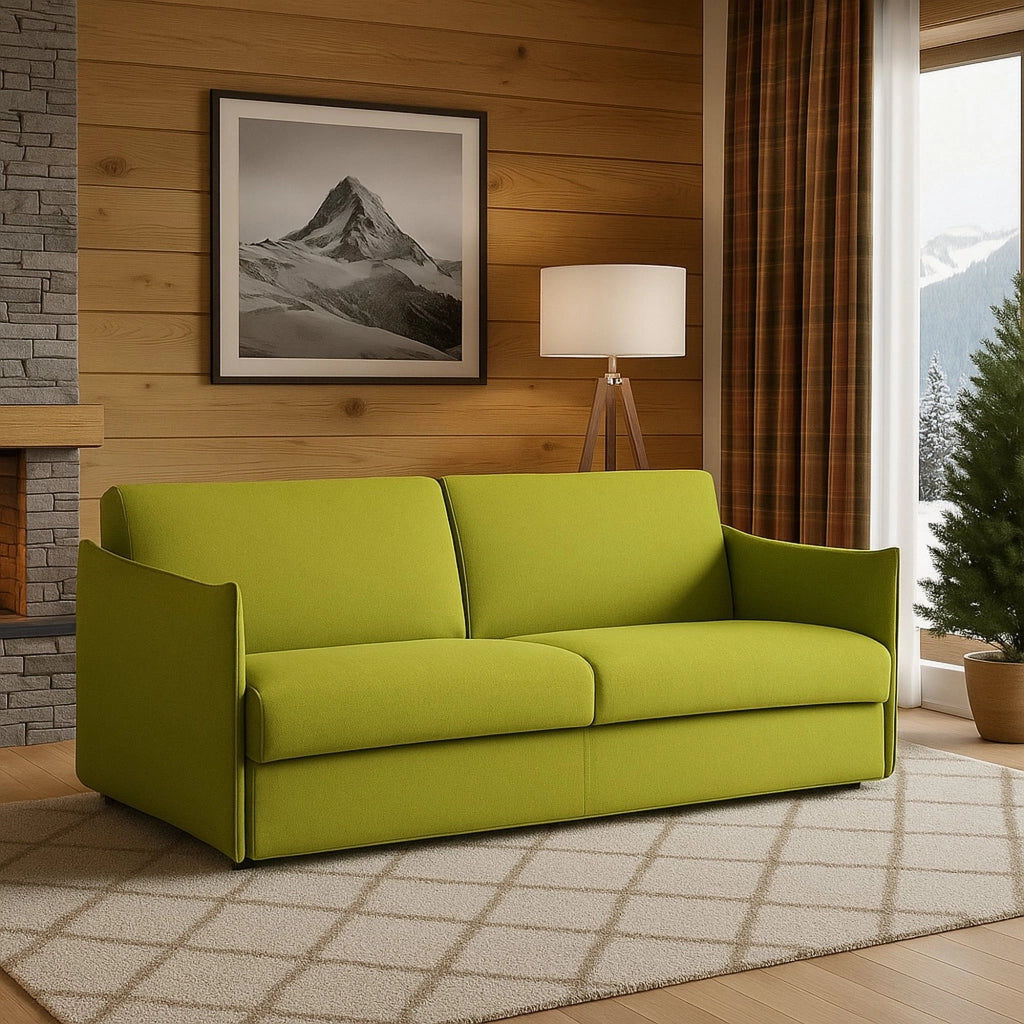 Monleale, Divano Fisso 2 Posti Sfoderabile Made in Italy, 160x95x90h cm Verde