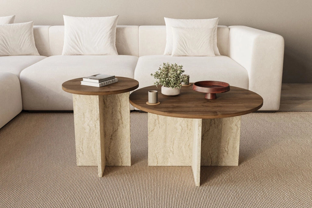 Set di tavolini in legno "Private" 70 x 70 x 40 cm - Noce