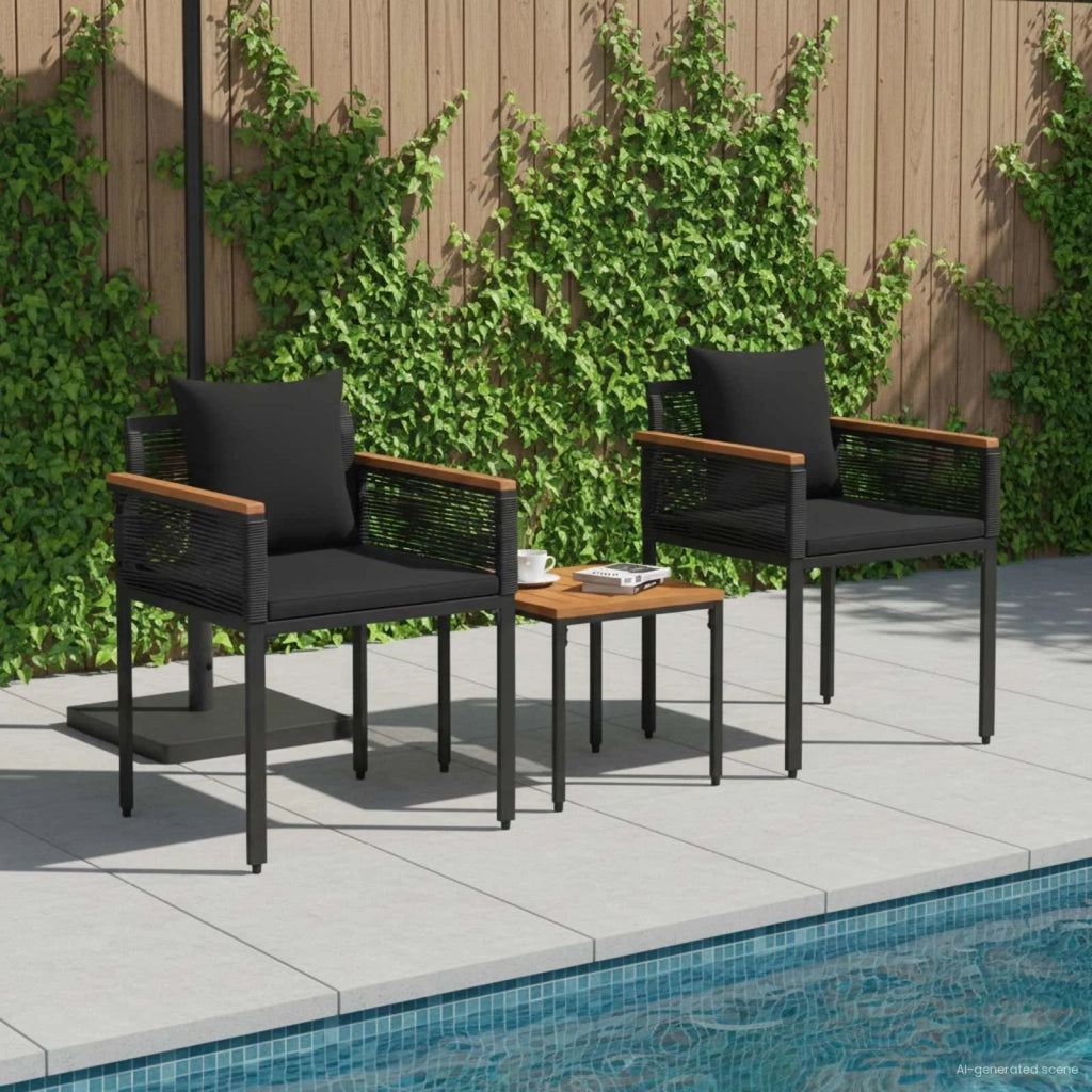 Set di Mobili da Esterno con cuscino 3 pcs Nero Rattan in PE