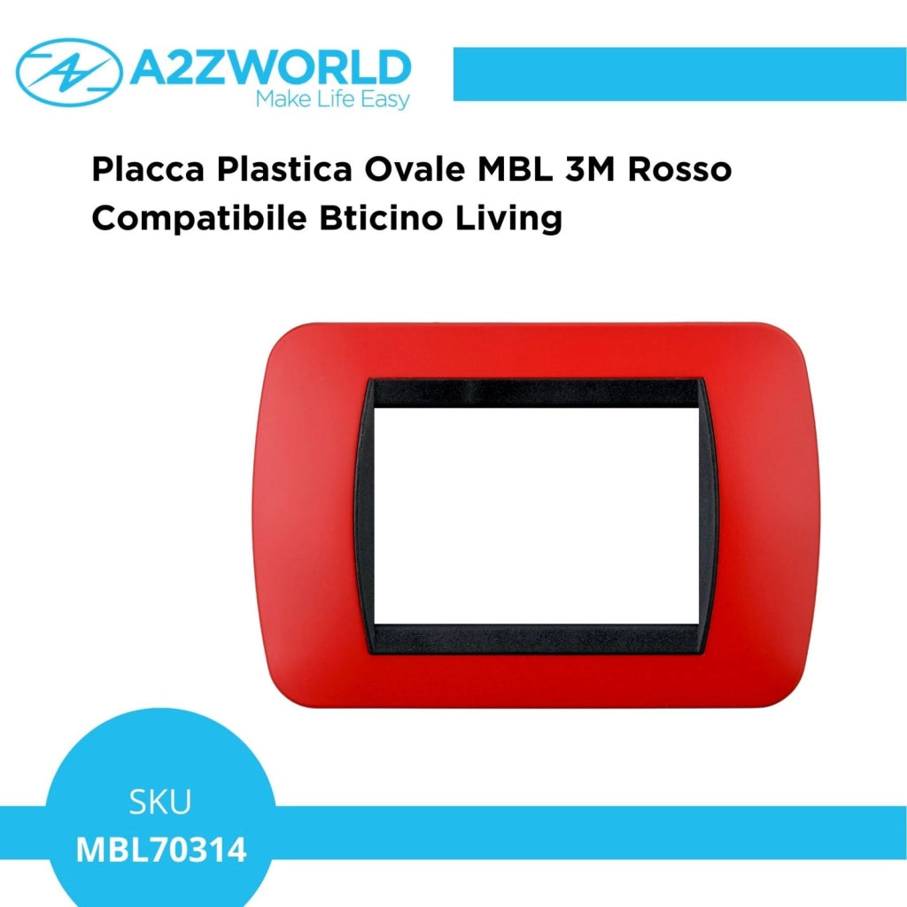 Placca Plastica Ovale MBL 3M Rosso Compatibile Bticino Living