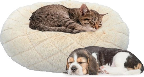 Donut per Piccoli Cani e Gatti - Riscaldabile - Ø46cm - Tono Beige - Adatto per Piccoli Cani e Gatti
