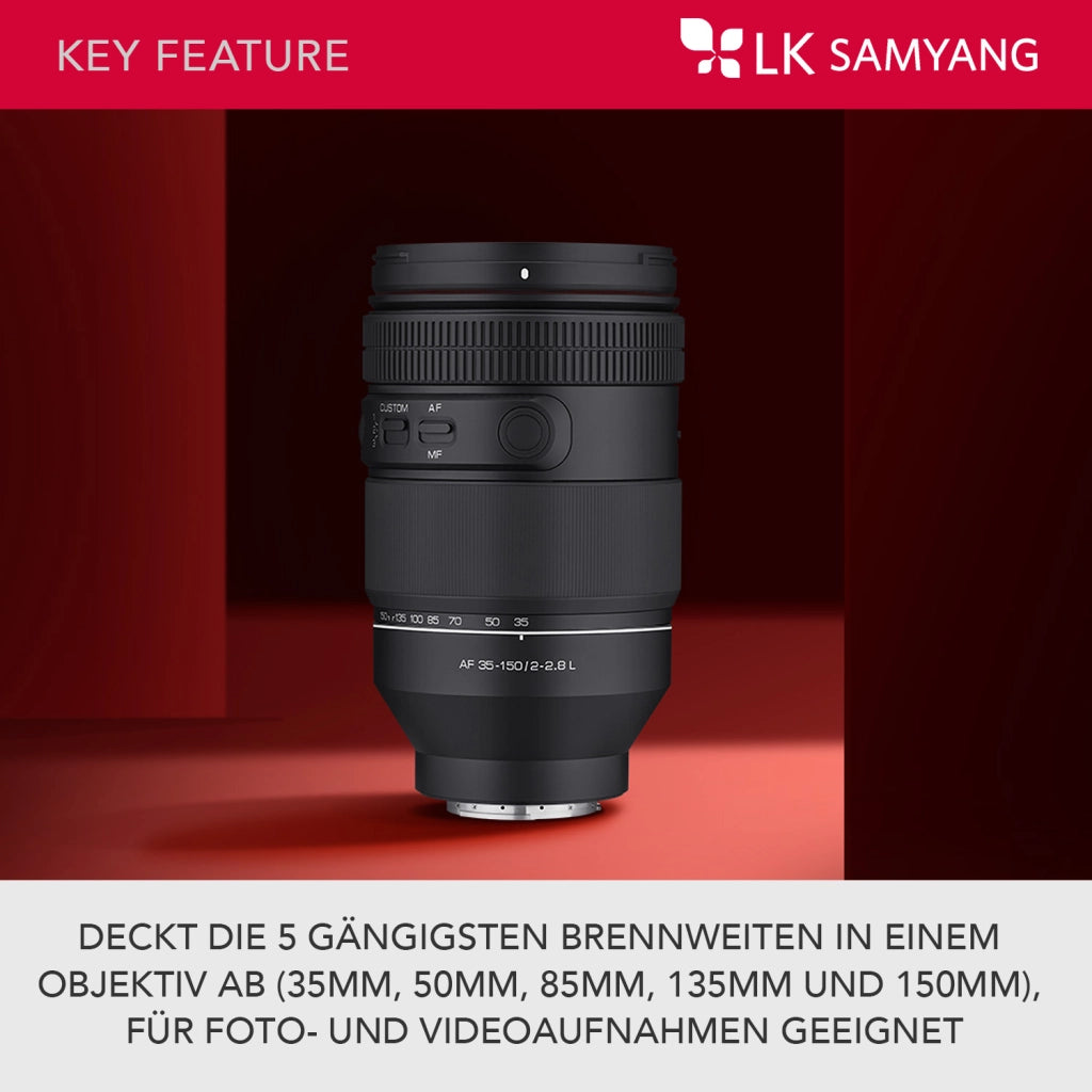 AF 35-150mm F2-2.8 per obiettivo con attacco L - obiettivo zoom a tutto tondo con parafocale, AF per video cinematografici e zoom per riprese dolly, interruttore personalizzato