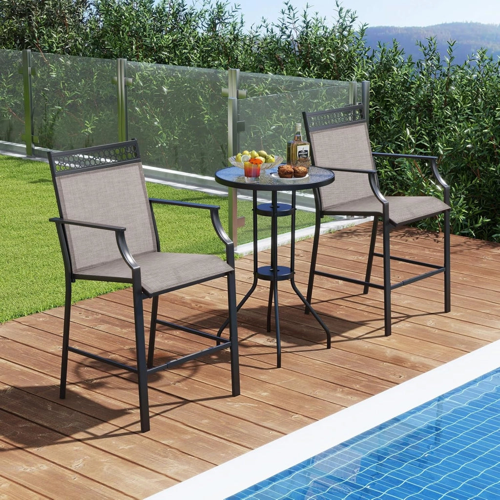 Set di 2 Sedie da Giardino, Poltrona da Bar per Patio, Sedie da Pranzo Altezza con Poggiapiedi e Braccioli, con Gambe in Metallo, Portata 180 kg, 66 x 62 x 114 cm (Caffè)