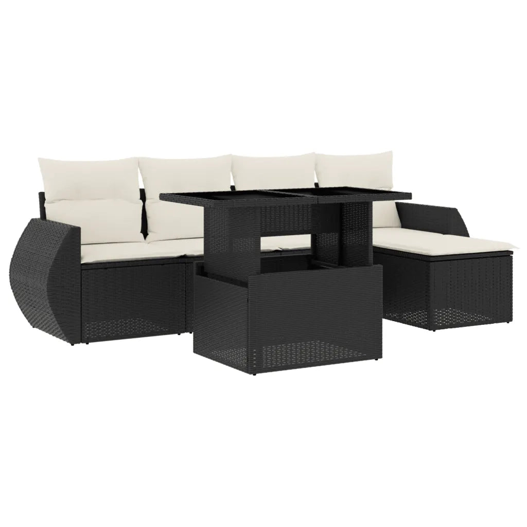 Set Divano da Giardino 6 pz con Cuscini Nero in Polyrattan