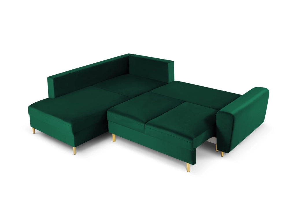Cosmopolitan Design - Divano convertibile angolare sinistro con contenitore "Kyoto" 5 posti in velluto verde bottiglia 