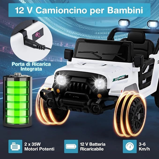 12V Macchina Elettrica per Bambini, Auto con Telecomando Luci LED Musica Clacson, 3 Velocità e 2 Motori, Veicolo Elettrico per Bambini 3+ Anni (Bianco)