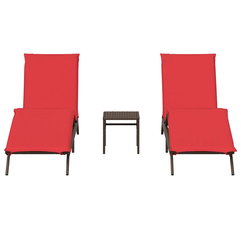 Lettini Prendisole 2 pz con Tavolino Marrone in Polyrattan 4002717